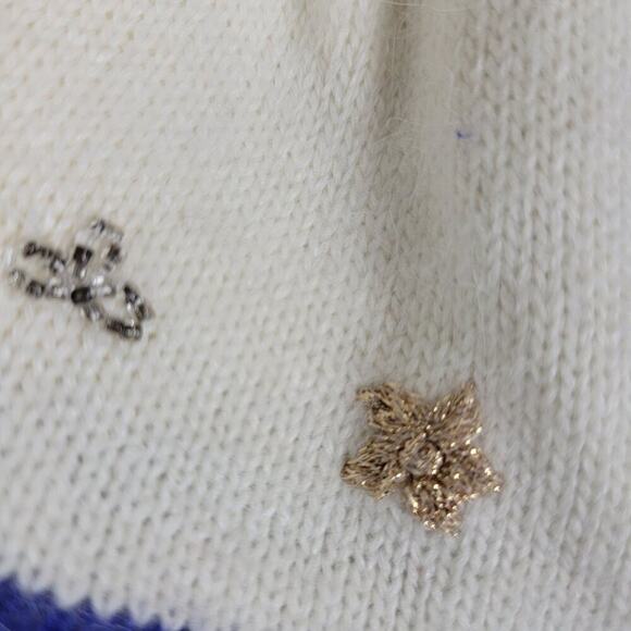 Jaclyn Smith Vintage 80s Womens Beaded Sweater size M Blue V-Neck Pullover - Picture 7 of 11